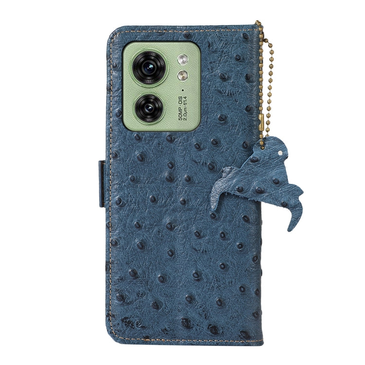 For Motorola Edge 40 Ostrich Pattern Genuine Leather RFID Phone Case(Blue) - Motorola Cases by buy2fix | Online Shopping UK | buy2fix