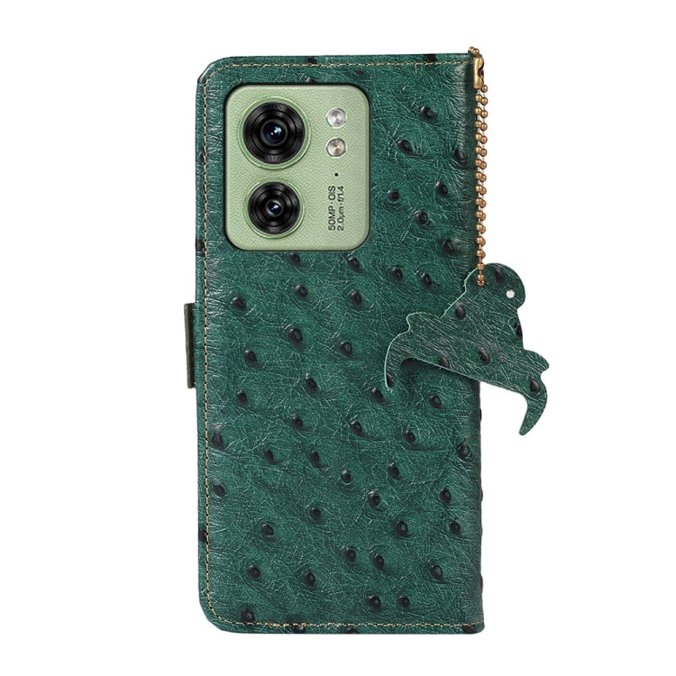 For Motorola Edge 40 Ostrich Pattern Genuine Leather RFID Phone Case(Green) - Motorola Cases by buy2fix | Online Shopping UK | buy2fix