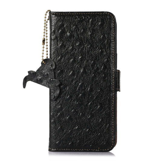For Motorola Moto G14 4G Ostrich Pattern Genuine Leather RFID Phone Case(Black) - Motorola Cases by buy2fix | Online Shopping UK | buy2fix