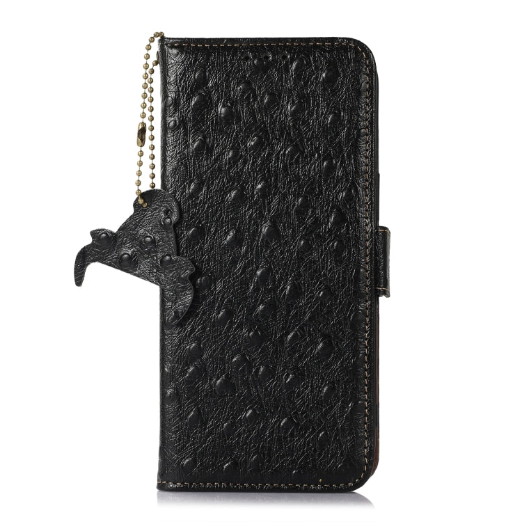 For Motorola Edge 50 Neo Ostrich Pattern Genuine Leather RFID Phone Case(Black) - Motorola Cases by buy2fix | Online Shopping UK | buy2fix