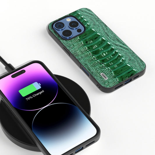 For iPhone 16 Pro Max ABEEL Genuine Leather Weilai Series Phone Case(Green) by buy2fix