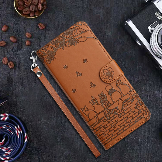 For iPhone 16e Cat Embossing Pattern Leather Phone Case with Lanyard(Brown) by buy2fix