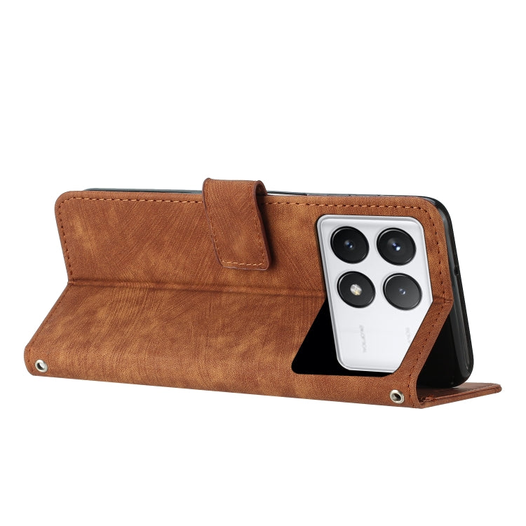 For Xiaomi Redmi K70 / K70 Pro Skin Feel Stripe Pattern Leather Phone Case with Long Lanyard(Brown) - Xiaomi Cases by buy2fix | Online Shopping UK | buy2fix