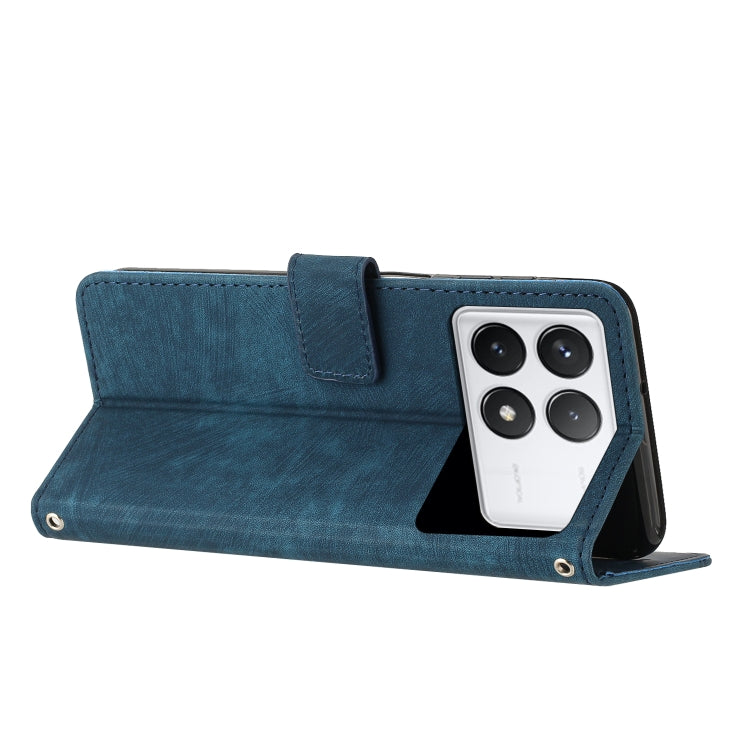 For Xiaomi Redmi K70 / K70 Pro Skin Feel Stripe Pattern Leather Phone Case with Long Lanyard(Blue) - Xiaomi Cases by buy2fix | Online Shopping UK | buy2fix