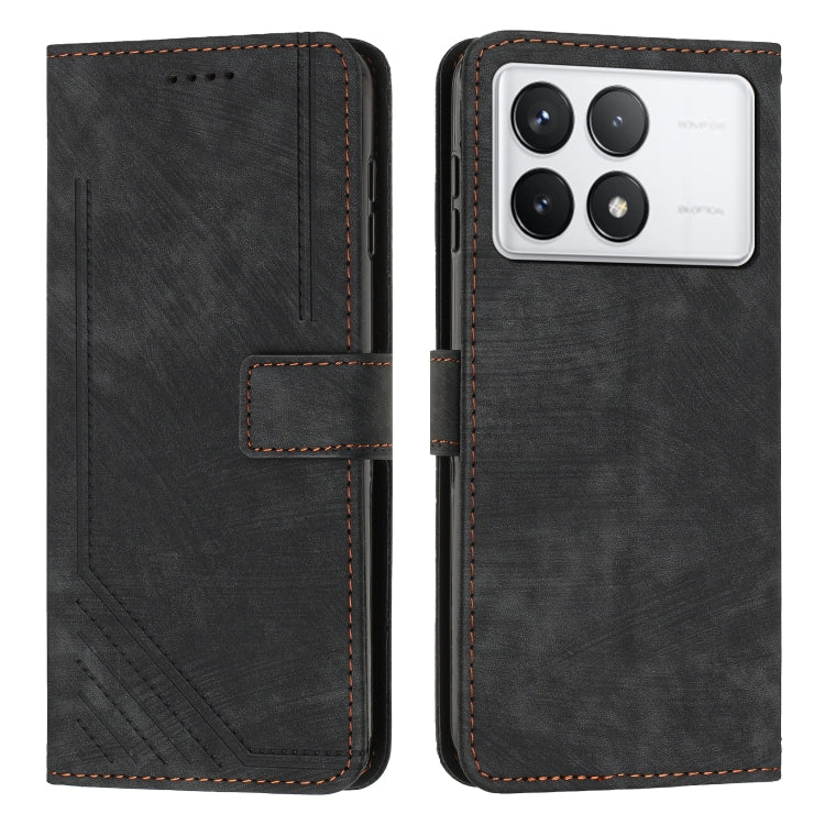 For Xiaomi Redmi K70 / K70 Pro Skin Feel Stripe Pattern Leather Phone Case with Long Lanyard(Black) - Xiaomi Cases by buy2fix | Online Shopping UK | buy2fix