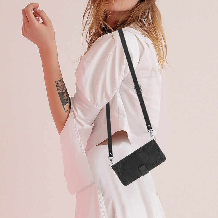 For Xiaomi Redmi Note 13 4G Global Skin Feel Stripe Pattern Leather Phone Case with Long Lanyard(Black) by buy2fix