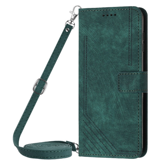 For Infinix Zero 30 4G Skin Feel Stripe Pattern Leather Phone Case with Lanyard(Green) by buy2fix