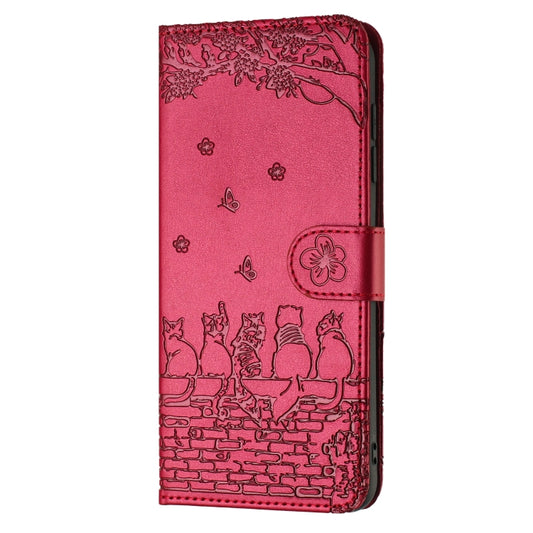 For Samsung Galaxy S24 Ultra Cat Embossing Pattern Leather Phone Case with Lanyard(Red) by buy2fix