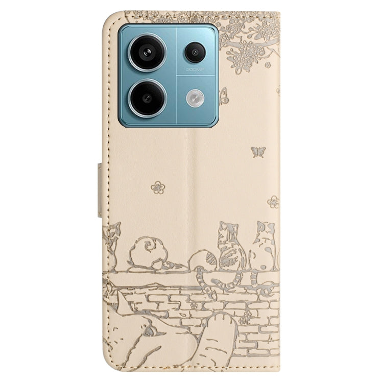 For Xiaomi Redmi Note 13 Pro 5G Cat Embossing Pattern Leather Phone Case with Lanyard(Beige) - Xiaomi Cases by buy2fix | Online Shopping UK | buy2fix