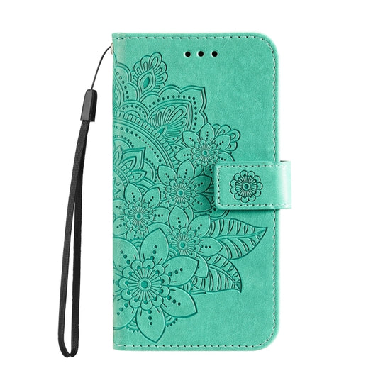 For iPhone 16 Plus Seven-petal Flowers Embossing Leather Phone Case(Green) by buy2fix