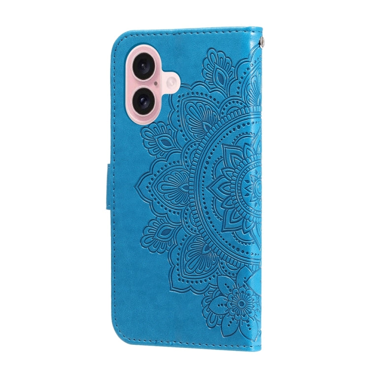 For iPhone 16 Seven-petal Flowers Embossing Leather Phone Case(Blue) - iPhone 16 Cases by buy2fix | Online Shopping UK | buy2fix