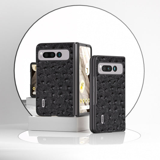 For Google Pixel Fold ABEEL Genuine Leather Ostrich Texture Phone Case(Black) by buy2fix