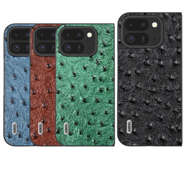 For Google Pixel 9 Pro Fold ABEEL Genuine Leather Ostrich Texture Phone Case(Blue) by buy2fix