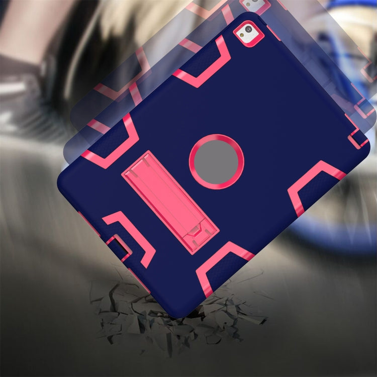 For iPad 9.7(2017) Shockproof PC + Silicone Protective Case,with Holder(Navy Blue Rose) - iPad 9.7 (2018) & (2017) Cases by buy2fix | Online Shopping UK | buy2fix