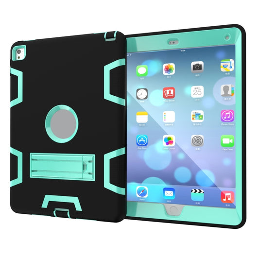 For iPad 9.7(2017) Shockproof PC + Silicone Protective Case,with Holder(Black Mint Green) - iPad 9.7 (2018) & (2017) Cases by buy2fix | Online Shopping UK | buy2fix