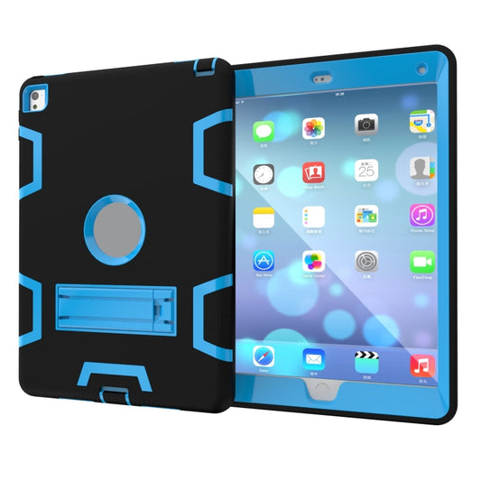 For iPad 9.7(2017) Shockproof PC + Silicone Protective Case,with Holder(Black Blue) - iPad 9.7 (2018) & (2017) Cases by buy2fix | Online Shopping UK | buy2fix
