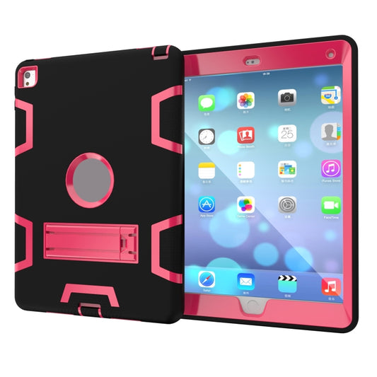 For iPad 9.7(2017) Shockproof PC + Silicone Protective Case,with Holder(Black Rose) - iPad 9.7 (2018) & (2017) Cases by buy2fix | Online Shopping UK | buy2fix