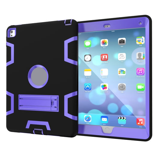 For iPad 9.7(2017) Shockproof PC + Silicone Protective Case,with Holder(Black Purple) - iPad 9.7 (2018) & (2017) Cases by buy2fix | Online Shopping UK | buy2fix