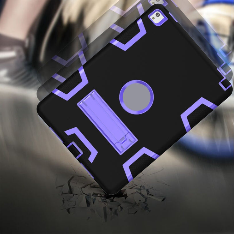 For iPad 9.7(2017) Shockproof PC + Silicone Protective Case,with Holder(Black Purple) - iPad 9.7 (2018) & (2017) Cases by buy2fix | Online Shopping UK | buy2fix