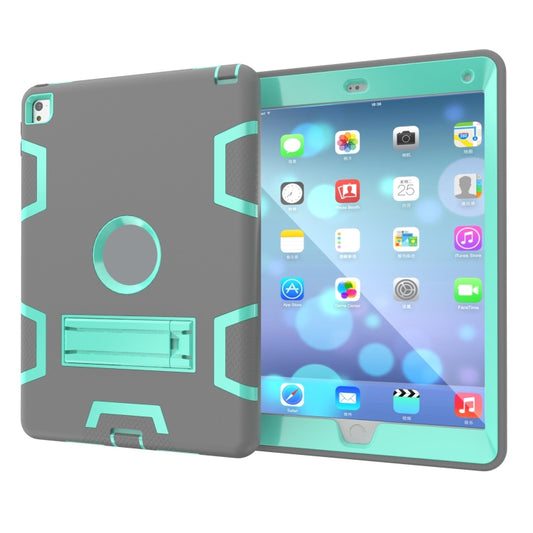 For iPad 9.7(2017) Shockproof PC + Silicone Protective Case,with Holder(Gray Mint Green) - iPad 9.7 (2018) & (2017) Cases by buy2fix | Online Shopping UK | buy2fix