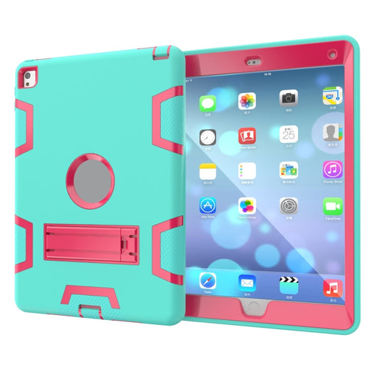 For iPad 9.7(2017) Shockproof PC + Silicone Protective Case,with Holder(Green Rose) - iPad 9.7 (2018) & (2017) Cases by buy2fix | Online Shopping UK | buy2fix