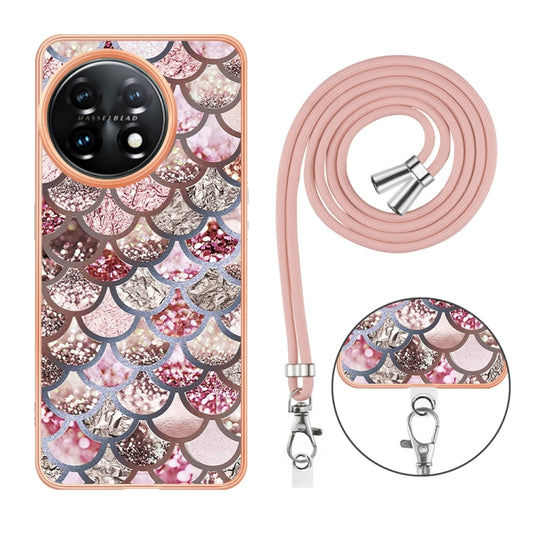 For OnePlus 11 Electroplating IMD TPU Phone Case with Lanyard(Pink Scales) by buy2fix