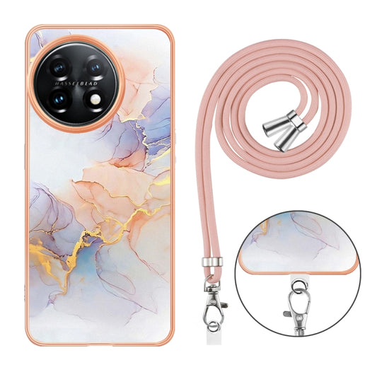 For OnePlus 11 Electroplating IMD TPU Phone Case with Lanyard(White Marble) by buy2fix
