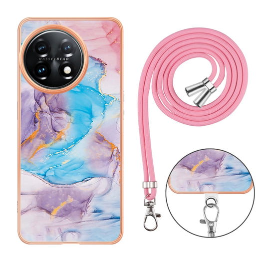 For OnePlus 11 Electroplating IMD TPU Phone Case with Lanyard(Blue Marble) by buy2fix