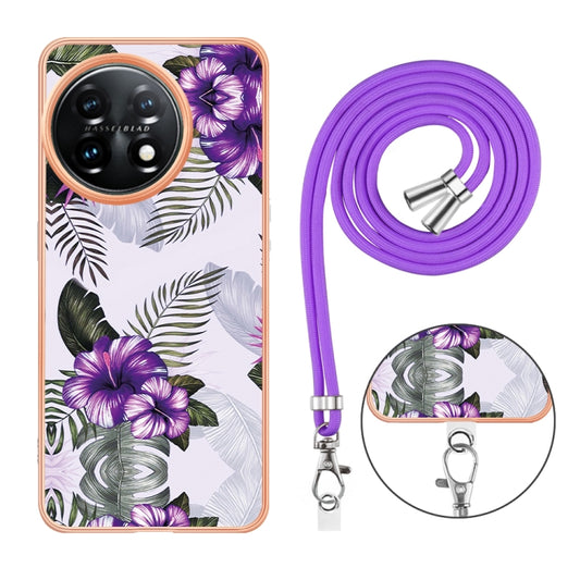 For OnePlus 11 Electroplating IMD TPU Phone Case with Lanyard(Purple Flower) by buy2fix