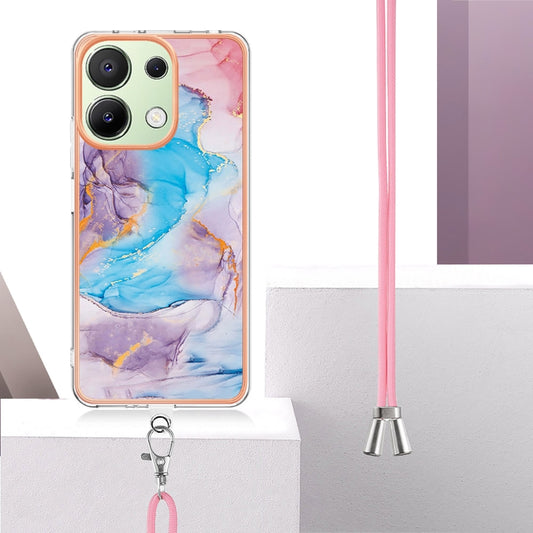 For Xiaomi Redmi Note 13 4G Global Electroplating IMD TPU Phone Case with Lanyard(Blue Marble) by buy2fix