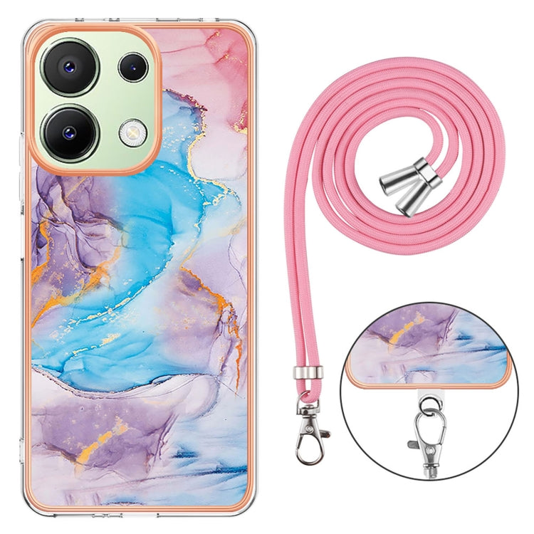 For Xiaomi Redmi Note 13 4G Global Electroplating IMD TPU Phone Case with Lanyard(Blue Marble) - Xiaomi Cases by buy2fix | Online Shopping UK | buy2fix