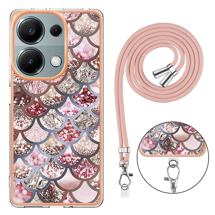 For Xiaomi Redmi Note 13 Pro 4G Global Electroplating IMD TPU Phone Case with Lanyard(Pink Scales) - Xiaomi Cases by buy2fix | Online Shopping UK | buy2fix