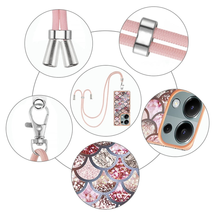 For Xiaomi Redmi Note 13 Pro 4G Global Electroplating IMD TPU Phone Case with Lanyard(Pink Scales) - Xiaomi Cases by buy2fix | Online Shopping UK | buy2fix