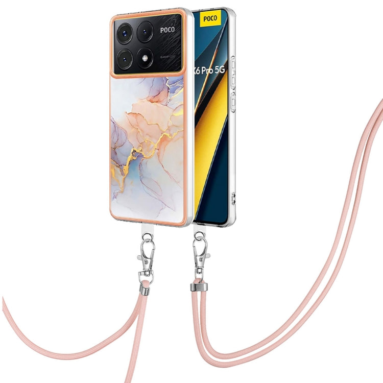 For Xiaomi Poco X6 Pro Electroplating IMD TPU Phone Case with Lanyard(White Marble) - K70E Cases by buy2fix | Online Shopping UK | buy2fix