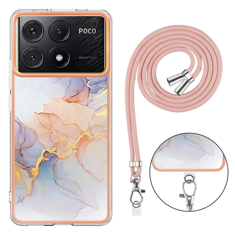 For Xiaomi Poco X6 Pro Electroplating IMD TPU Phone Case with Lanyard(White Marble) - K70E Cases by buy2fix | Online Shopping UK | buy2fix