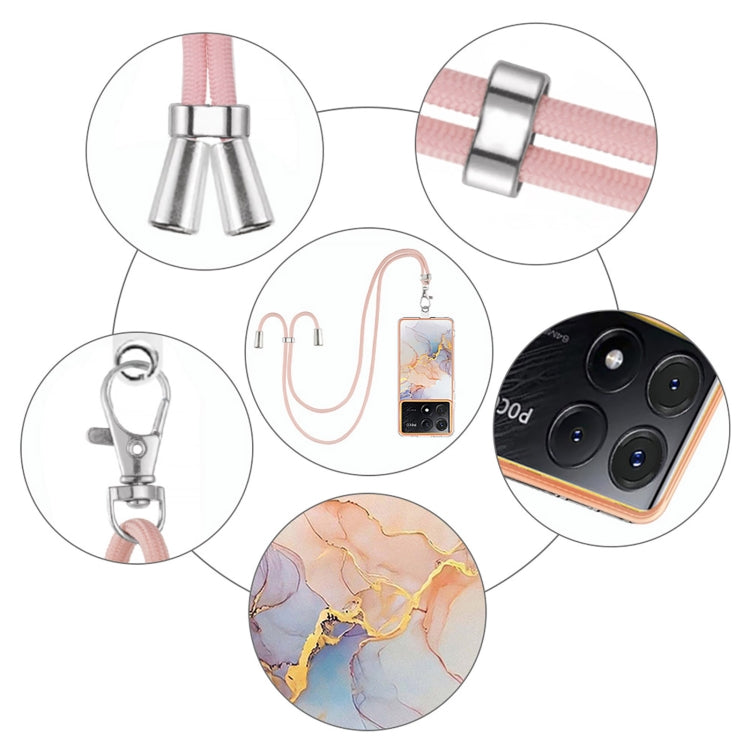 For Xiaomi Poco X6 Pro Electroplating IMD TPU Phone Case with Lanyard(White Marble) - K70E Cases by buy2fix | Online Shopping UK | buy2fix