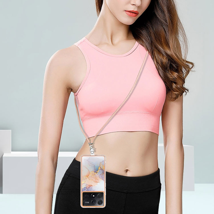 For Xiaomi Poco X6 Pro Electroplating IMD TPU Phone Case with Lanyard(White Marble) - K70E Cases by buy2fix | Online Shopping UK | buy2fix