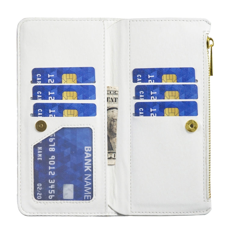 For iPhone 16 Pro Max Diamond Lattice Zipper Wallet Leather Flip Phone Case(White) by buy2fix