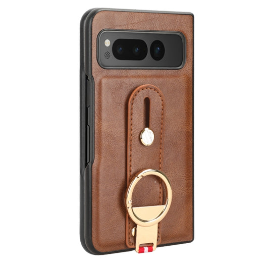 For Google Pixel Fold Wristband Leather Back Phone Case(Brown) by buy2fix
