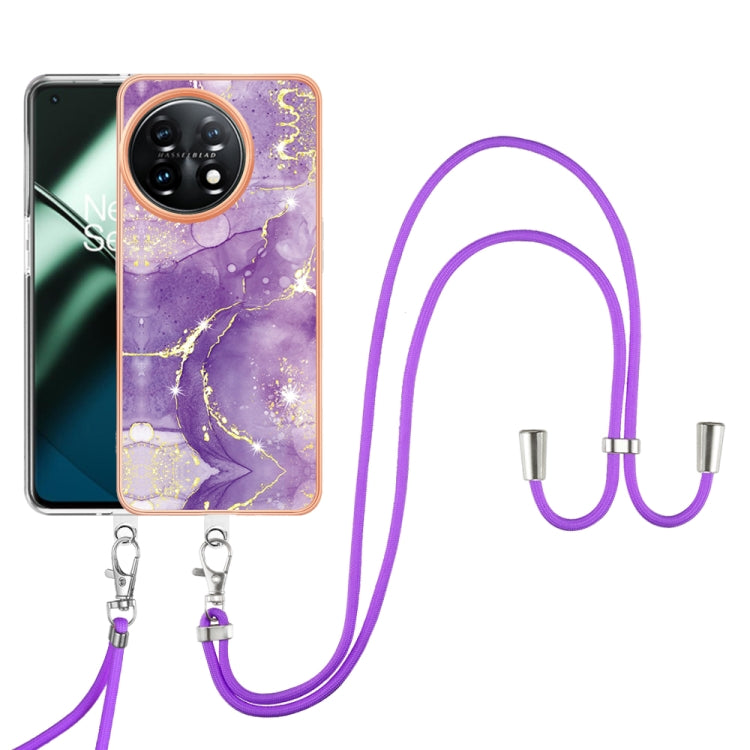 For OnePlus 11 Electroplating Marble Dual-side IMD Phone Case with Lanyard(Purple 002) - OnePlus Cases by buy2fix | Online Shopping UK | buy2fix
