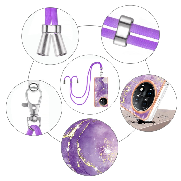 For OnePlus 11 Electroplating Marble Dual-side IMD Phone Case with Lanyard(Purple 002) - OnePlus Cases by buy2fix | Online Shopping UK | buy2fix