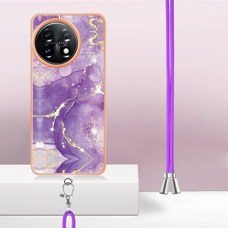 For OnePlus 11 Electroplating Marble Dual-side IMD Phone Case with Lanyard(Purple 002) - OnePlus Cases by buy2fix | Online Shopping UK | buy2fix
