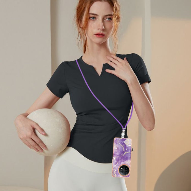For OnePlus 11 Electroplating Marble Dual-side IMD Phone Case with Lanyard(Purple 002) - OnePlus Cases by buy2fix | Online Shopping UK | buy2fix