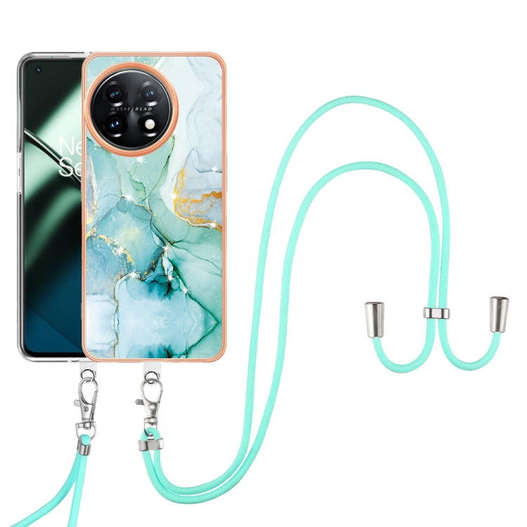 For OnePlus 11 Electroplating Marble Dual-side IMD Phone Case with Lanyard(Green 003) - OnePlus Cases by buy2fix | Online Shopping UK | buy2fix