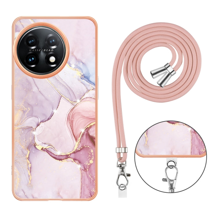 For OnePlus 11 Electroplating Marble Dual-side IMD Phone Case with Lanyard(Rose Gold 005) - OnePlus Cases by buy2fix | Online Shopping UK | buy2fix