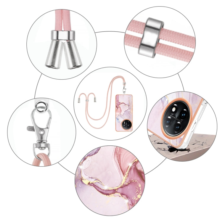 For OnePlus 11 Electroplating Marble Dual-side IMD Phone Case with Lanyard(Rose Gold 005) - OnePlus Cases by buy2fix | Online Shopping UK | buy2fix