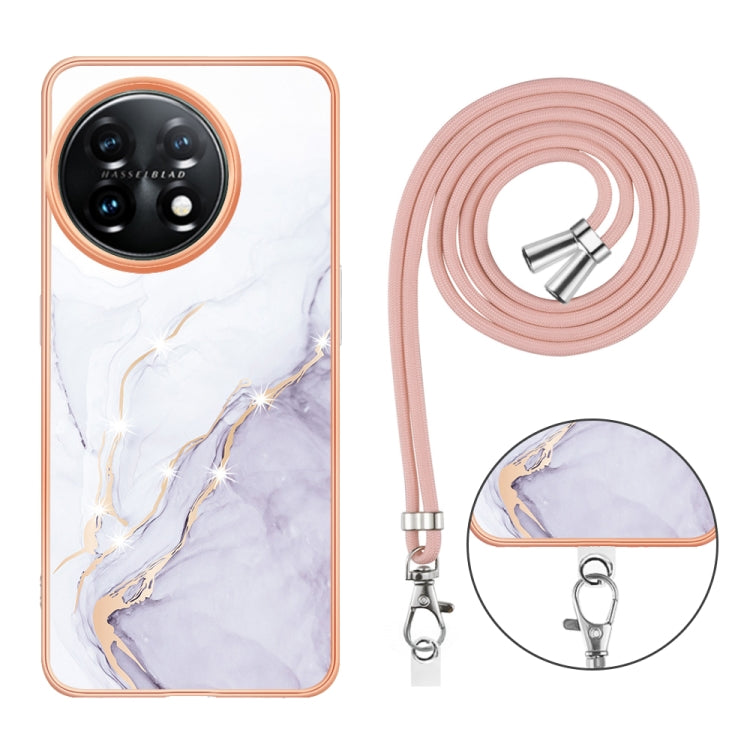 For OnePlus 11 Electroplating Marble Dual-side IMD Phone Case with Lanyard(White 006) - OnePlus Cases by buy2fix | Online Shopping UK | buy2fix