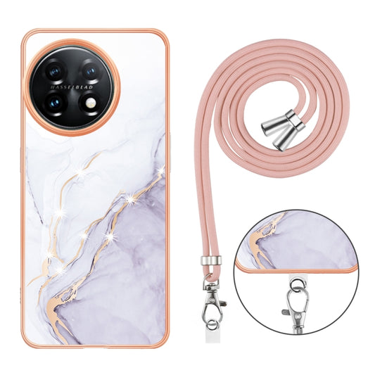 For OnePlus 11 Electroplating Marble Dual-side IMD Phone Case with Lanyard(White 006) by buy2fix