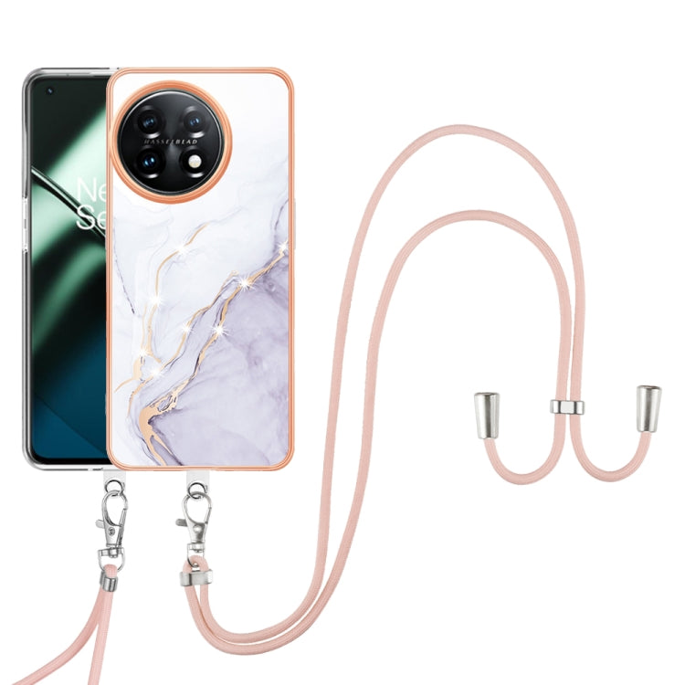 For OnePlus 11 Electroplating Marble Dual-side IMD Phone Case with Lanyard(White 006) - OnePlus Cases by buy2fix | Online Shopping UK | buy2fix