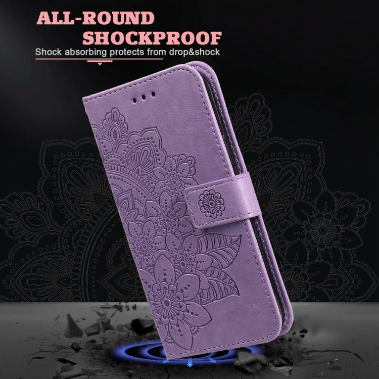 For Google Pixel 9 Pro Seven-petal Flowers Embossing Leather Phone Case(Light Purple) by buy2fix